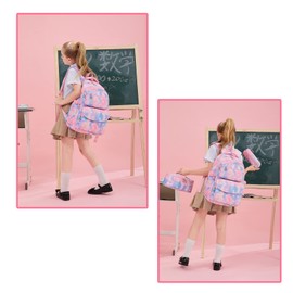 School Backpack Girls, 3pcs with Lunch Bag Pencil Case, Breathable Lightweight School Bag, Teenage Girls for 5 - 9 Grade, 22 Litre Backpack School with USB Charging Port for Travelling, Purple star, Mädchen