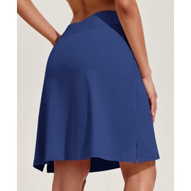 PINSPARK Women's Tennis Skirt, High Waist Golf Skirt with Inner Shorts, Knee-Length Trouser Skirt, Sports Skirt with Pockets, Hiking, Running, Cycling, navy blue, L