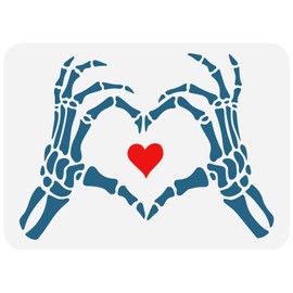FINGERINSPIRE Heart Skeleton Hand Stencil 8.3x11.7inch Reusable Skeleton Hand with Heart Pattern Drawing Template DIY Art Skull Hand Decoration Stencil for Painting on Wood, Wall and Furniture