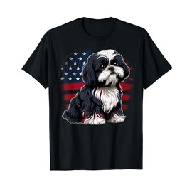 USA 4th Of July Shih Tzu on Patriotic American Shih Tzu T-Shirt