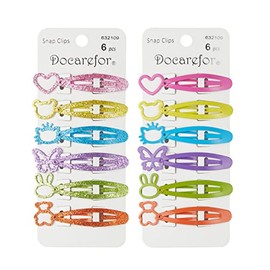 DOCAREFOR 24 Pcs Hair Clips for Girls No Slip Metal Snap Hair Claw Clips for Kids Teens Women Solid and Glitter Candy Color Cute Design Hair Pins (Bear Cat Butterfly Heart Rabbit)