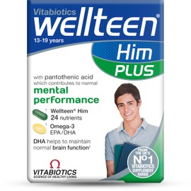 Vitabiotics Wellteen Him Plus Omega-3 - Maximum Nutritional Support for Teenagers and Young Men Ages 13-19 - 56 Tablets and Capsules