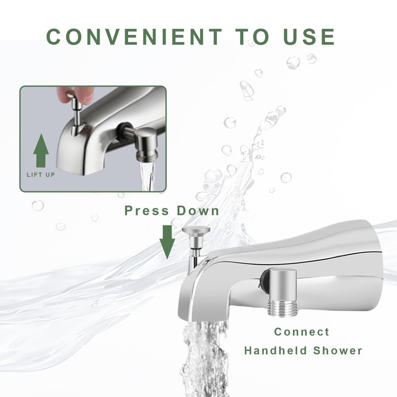 Tub Spout Diverter with Shower Hose Adapter Connection - Chrome