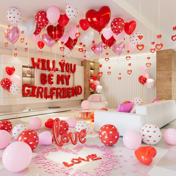 Belscebels Will You Be My Girlfriend Balloons Sign, Pink Red