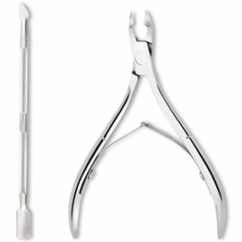 Cuticle Trimmer with Cuticle Pusher - Cuticle Remover Cuticle Nipper Professional Stainless Steel Cuticle Cutter Clipper Durable Pedicure Manicure Tools for Fingernails and Toenails (Silver)