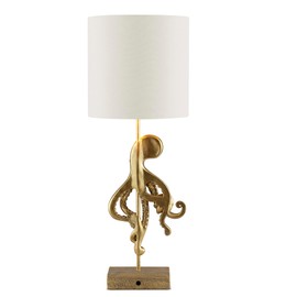 Octopus Table Lamp, Gold Finish, 26 Inches Tall, White Shade