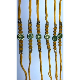 WhopperIndia Set of 6 Center Five Diamond and Small Beads Traditional Rakshabandhan Rakhee Bracelet Color and Design May Vary