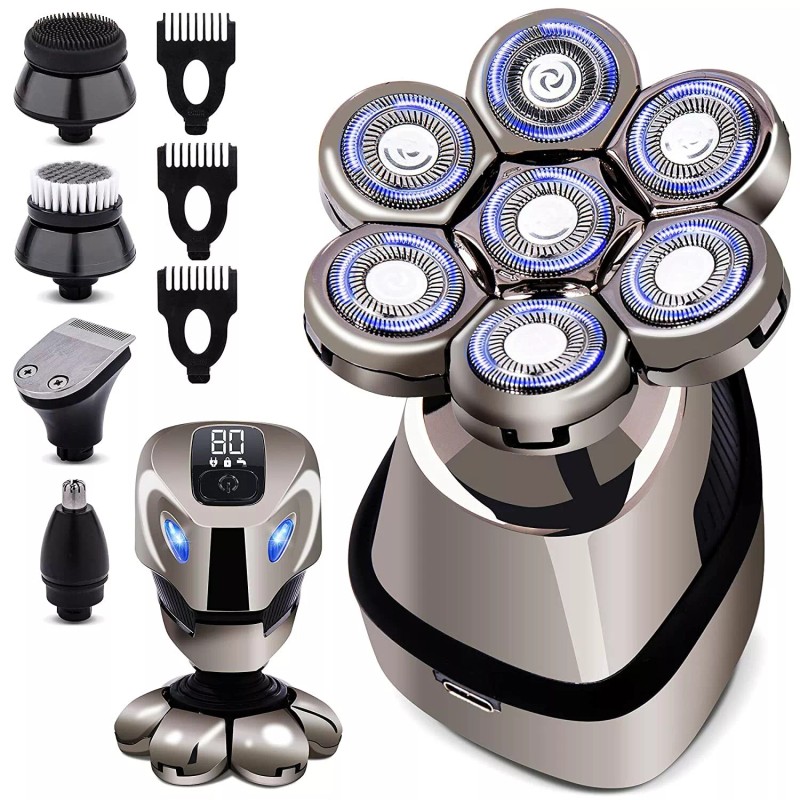 AidallsWellup 7D 5-in-1 Electric Head Razor for Bald Men, Anti-Pinch/Cor
