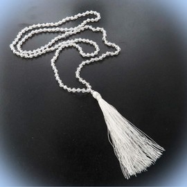 32" Necklace Long Beaded White And Clear Beads With Tassel Pendant Unique Chic Crystal Rhinestone Elegant Jewelry Necklace For Women
