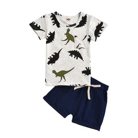 Conjunto de camiseta y pantalones cortos para bebé y niño, de verano, con diseño de dinosaurio, 6 meses a 5 años, Azul/Dinosaurio, 3T / 4T