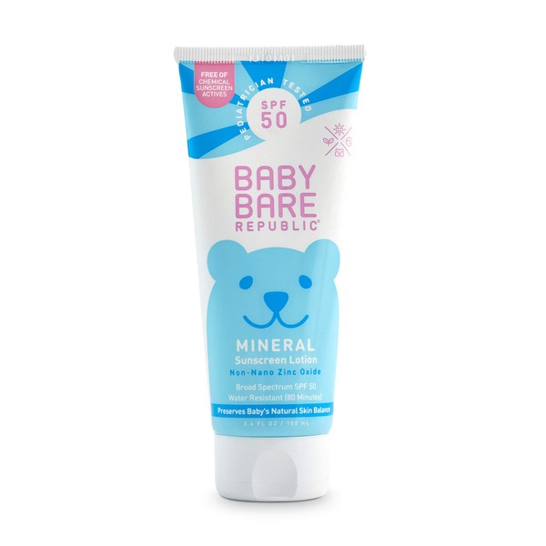 Bare Republic Baby Mineral Sunscreen SPF 50 Sunblock Lotion, Preserves Baby's Natural Skin Balance, 3.4 Fl Oz