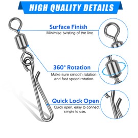 JOGFFDE Fishing Snap Swivels Stainless Quick Change Clips, 50pcs High Strength Rolling Barrel Swivel with Hanging Snaps Fishing Line Connector Saltwater Freshwater Tackle