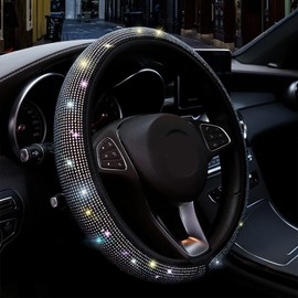 Bling Bling Sparkling Steering Wheel Cover, Rainbow Diamond Auto Steering Wheel Protector Universal Glitter Car Accessories Neoprene Interior Decor Protection 15 Inch Fit US SUV Trucks Gift for Women