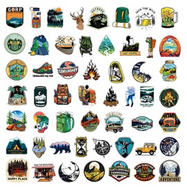 50Pcs Camping Stickers for Water Bottles, Outdoor Adventure Sticker Vinyl Waterproof Sticker Decals Travel Hiking Stickers for Bike Bumper Suitcase Luggage Car Wilderness Nature (Forest)
