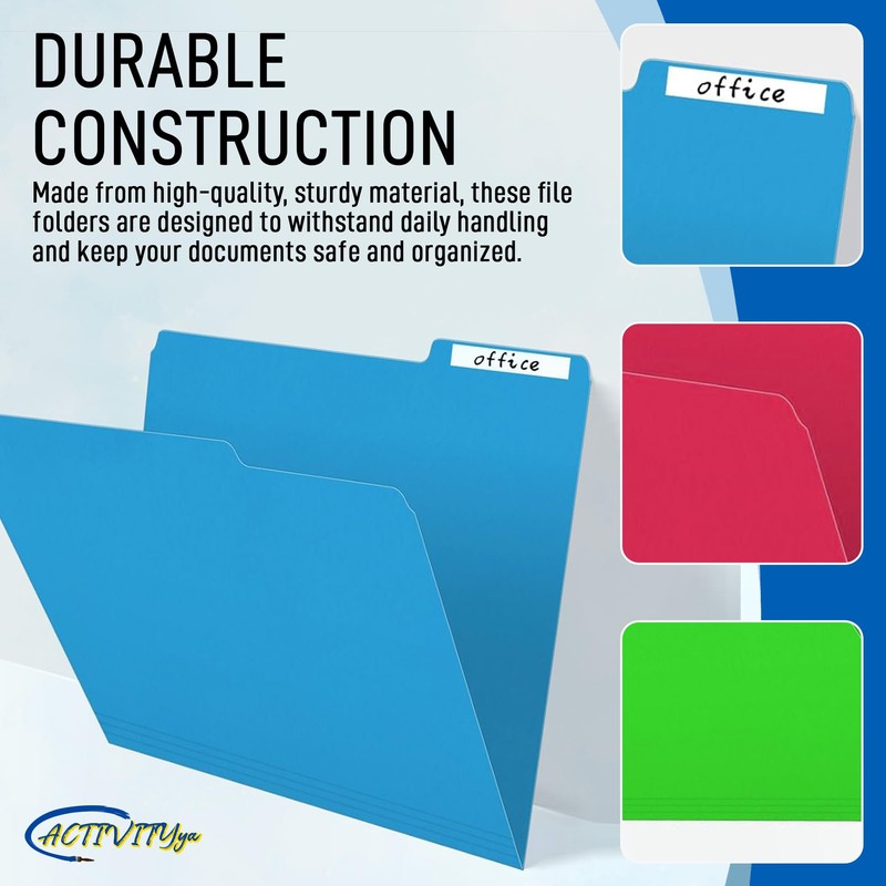 Blue File Folders, 1/3-Cut Tabs, Letter Size, 12-Pack – Durable