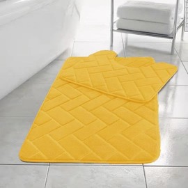 HomeSpace Direct Blocks Non- Slip Memory Foam Bath Mat/Toilet Mat Set Ochre