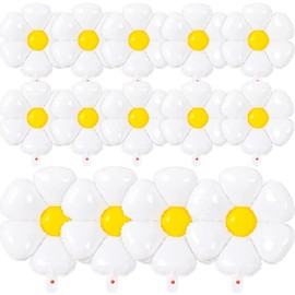 Daisy Balloons - 14 Pieces Daisy Flower Foil Balloons for One or Two Groovy Party Decorations Girls Daisy Theme Birthday Party Baby Shower Wedding Daisy Balloons Decorations White