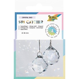 folia 23839 Sun Catcher Crystal Duo 2 Glass Sun Catchers Including 8 m Metallic Thread in Gold, Diameter 3 cm Crystals for Hanging