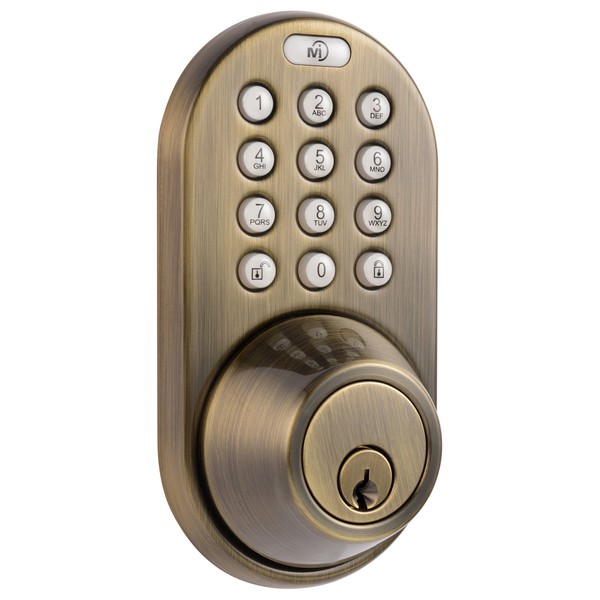 MiLocks DF-02AQ Electronic Keyless Entry Touchpad Deadbolt Door Lock, Antique Brass