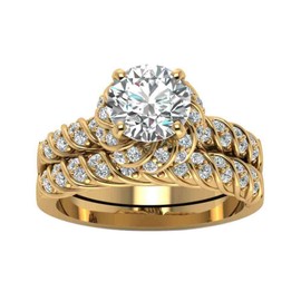 Ringcrown Bridal Sets Yellow Gold Plated Womens Wedding Ring Sets Round cut Cz Engagement Ring Sets