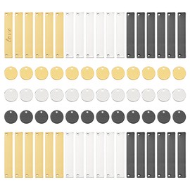DICOSMETIC 72Pcs 2 Styles Metal Stamping Blank Name Plate Charm Rectangle Blank Stamping Tags Engraved Pendant 3 Colors Stainless Steel Coin Disc Charm for Keychain Earring Necklace Jewelry Making