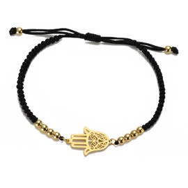 UNIFT Hand of Fatima Bracelet for Women Men Stainless Steel Hamsa Fatima Hand with a Pearl Colorful Weave Adjustable Bracelet Talisman Jewelry, Stainless steel, colourful braided rope, No Gemstone