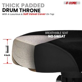 441Lb Capacity Adjustable Drum Throne 25\" Drummer Stool with Backrest 4\" Padded Airlift Musical Instrument AccessoryColor: Black Color