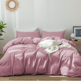 DXHOME Bed Linen 155 x 220 cm Cotton Pink Dusky Pink Cuddly Soft Cotton Bed Linen 3-Piece Simple Bed Linen for Single Bed with Zip and 2 Pillowcases 80 x 80 cm
