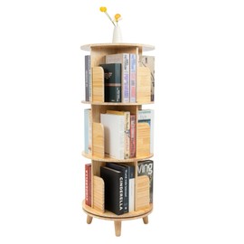 HETEPPTR Rotating Bookshelf 3 Tier Wooden 360 Display Floor Standing Bookcase Kids and Adults Multi-Functional Bookshelf Organizer with 4 Legs for Balconies, Living Rooms, Study Rooms