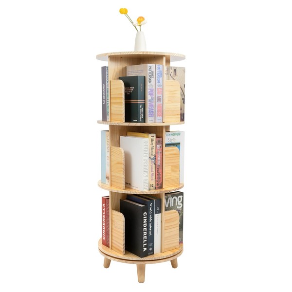 HETEPPTR Rotating Bookshelf 3 Tier Wooden 360 Display Floor Standing