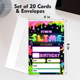 Wybgno It's Time For Slime Birthday Party Invitation 20 Slumber Theme Party Neon Party Birthday Invitation With Envelopes for Sisters Boys Girls Party Invite Cards -4×6 inch-B022
