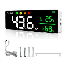 Decibel Meter 3 in 1 Wall Hanging Sound Level Meter Large LED Noise Meter Displays Decibel & Temperature & Humidity with Alarm Icons Indicator for Classroom,Home, Studio, Factory