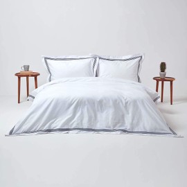 Duvet Cover Set Twin 600 TC Luxury Soft Brushed 3pcs with Elegant 3-Line Embroidery 1Duvet Cover & 2Pillow Sham with Zipper Closure, for All Seasons Navy Solid by Americancomfy