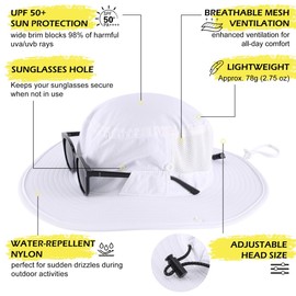 Magracy Unisex UPF 50+ Wide Brim Sun Hat Lightweight Breathable Adjustable Safari Boonie Hat for Outdoor Fishing Hiking White