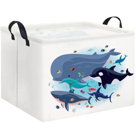 HKEC Rectangle Storage Basket with Handles,Collapsible Toys Bin,Books Box,Gift Basket(Ocean)