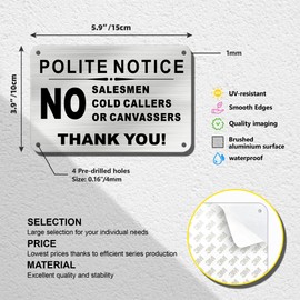 TAKULA No Cold Callers Sign for Front Door - 15 * 10CM No Salesmen or Cold Callers Sign for Front Door,Ring Doorbell Sign Warning Signs|Pack of 2