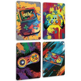 Drsoum Video Gamer Room Decor for Boys Gaming Wall Decor Neon Gaming Room Metal Sign 12 x 8 Inch Set of 4 - Gamer Wall Decor Teenage Boy Room Decor