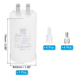 PATIKIL CBB60 20uF Run Capacitor,1 Pcs AC450V 4 Pin Double Insert with Sheath Spring, White