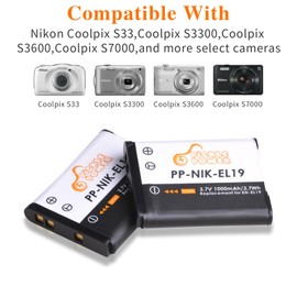 Pickle Power EN-EL19 NP-BJ1 Battery and LED Dual Charger Compatible with Nikon Coolpix S6800 S3100 S3200 S3300 S3500 S3600 S3700 S4100 S4200 S4300 S2800 S5200 S5300 S6500 S6800 S32 S33(Not for S7000)