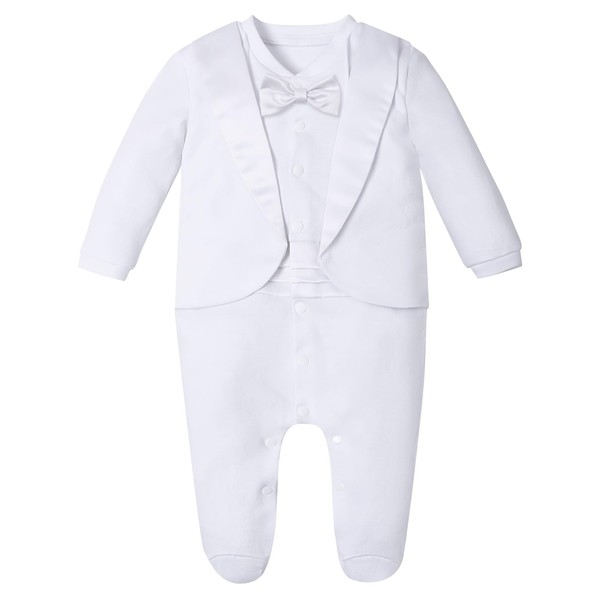 A&J DESIGN Baby Boy Baptism Outfit Infant Christening Footie Tuxedo