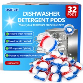 32 Count Dishwasher Pods, No Pre-Rinse Dishwasher Detergent Soap On Stain and Grease, Leaving a Virtually Spotless Shine,Dishwasher Detergent for Deep Cleaning