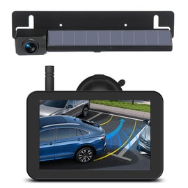 Solar Wireless Backup Camera with 4800mAh Rechargeable Battery 5" Monitor, 3 Mins DIY Installation, Waterproof Rear View Camera Systems Reverse Camera for Car/Truck/Trailer/Van/RV/SUV