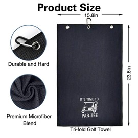 WUUCKOO It's Time to Par-tee Embroidered Golf Towel, Funny Golf Towel for Golf Bag with Clip, Golf Accessories for Men Women, Birthday Retirement Gift for Golfer Grandpa Dad Friend Brother Golf Lover