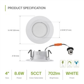 ASD Retrofit LED Recessed Lighting 4 Inch | 9W 700 Lm Wet Rated Dimmable Ceiling LED Downlights | 2700K-5000K Adjustable CRI90 White LED Room Recessed Light Fixtures | LED Can Lights, UL Listed 6 Pack