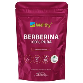 Wellthy Berberina Pura 40 Cápsulas. 100% Berberis Aristata, con 500mg cada una, VCaps Cápsulas Veganas, Bottle Free.