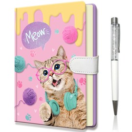 DWIYITTN Girls' Diary with Pen, 96 Sheets Hardcover Lined Notebook Girls with Pen and Magnetic Buckle Closure, Cute Cat Children Gifts for Teenagers - 19 x 13.5 cm 192 Pages 80 g/m²