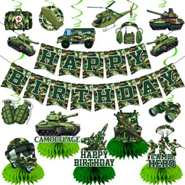 Camo Birthday Party Decorations, Army Birthday Party Decorations includes Military Party Decorations Banner and Camoflage Birthday Party Decorations Hanging Swirls for Boys Birthday Party Supplies