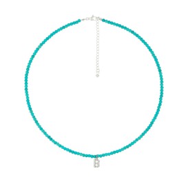 Turquoise Letter B Sterling Silver Necklace - Natural Turquoise Cubic Zirconia Pendant Initial Necklace for Women With Sterling Silver Clasp