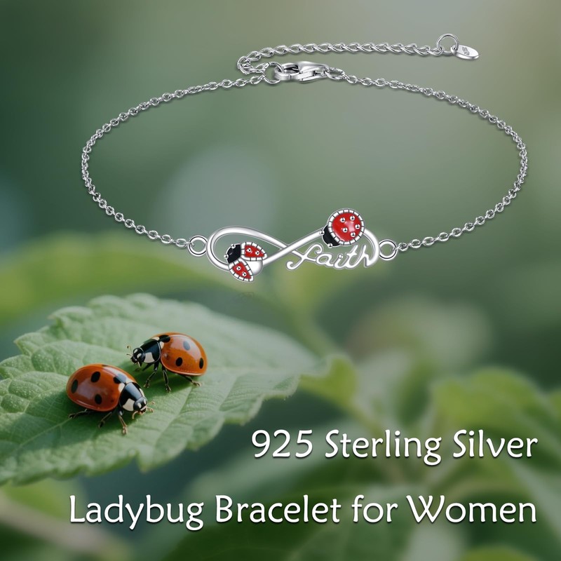UCADRIT Ladybug Bracelet 925 Sterling Silver Lady Bug Bracelet Faith