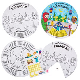 Baker Ross FN363 Ramadan Colour-in Story Wheel - Pack of 4, Religious Education for Kids, Ramadan Arts and Crafts